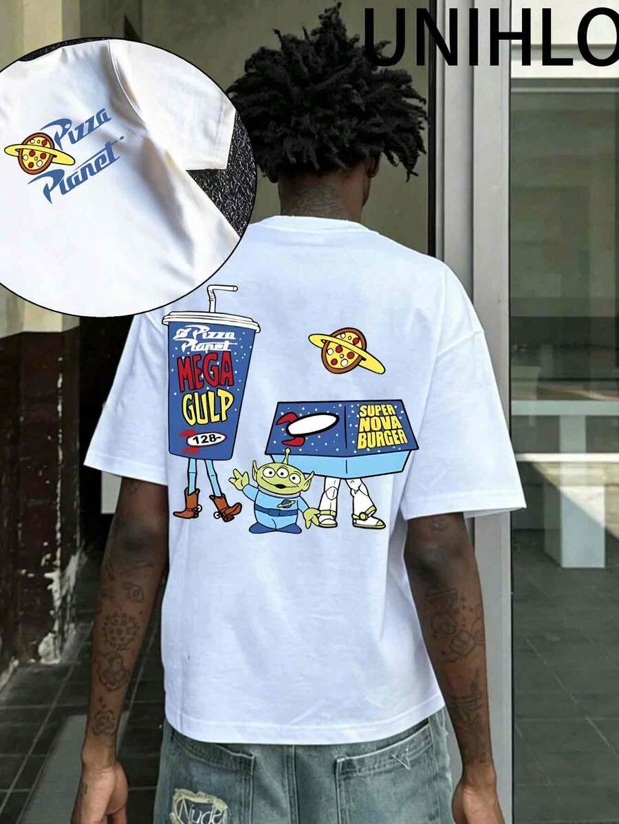 Disney UNIHLO Cartoon  Pattern Print  Summer Casual Versatile Pure Cotton T-Shirt Suitable For Any Place - White - View 1