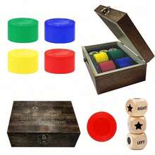 Left Right Center Wooden Dice Game Kit, 3 Pcs 1-Inch Dices & Chips In Bamboo Box, Compact Storage Travel Game For Family & Friends - Gỗ - Xem 10