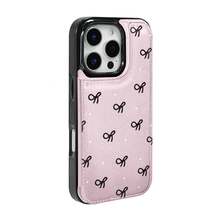Funda de lazo negro con solapa negra y rosa, para iPhone 12, 13, 14, 15, 16, PRO, PROMAX, MINI, PLUS.Incluye ranuras para tarjetas de crédito y llaves, funda para teléfono móvil con billetera. - Rosa - Ver 4