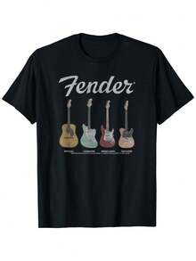Cotton Short Sleeve Fender Vintage Guitar Lineup T-Shirt For Men Women - Black - View 1