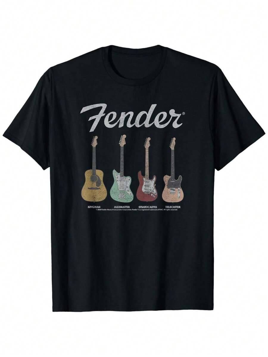 Cotton Short Sleeve Fender Vintage Guitar Lineup T-Shirt For Men Women - Black - View 1