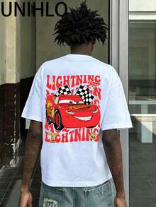 Disney UNIHLO Lightning Mcqueen   Pattern Print  Summer Casual Versatile Pure Cotton T-Shirt Suitable For Any Place - trắng - Xem 2