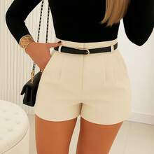 Women's Tailored Shorts With Belt, High Waist, Elegant, Formal - 白色 - 查看 1