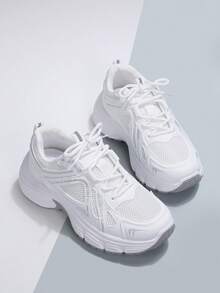 ZKBBO Women's Breathable Mesh Thick-Sole Chunky Sneakers, Comfortable Casual Sports Shoes For All Seasons - White - View 5