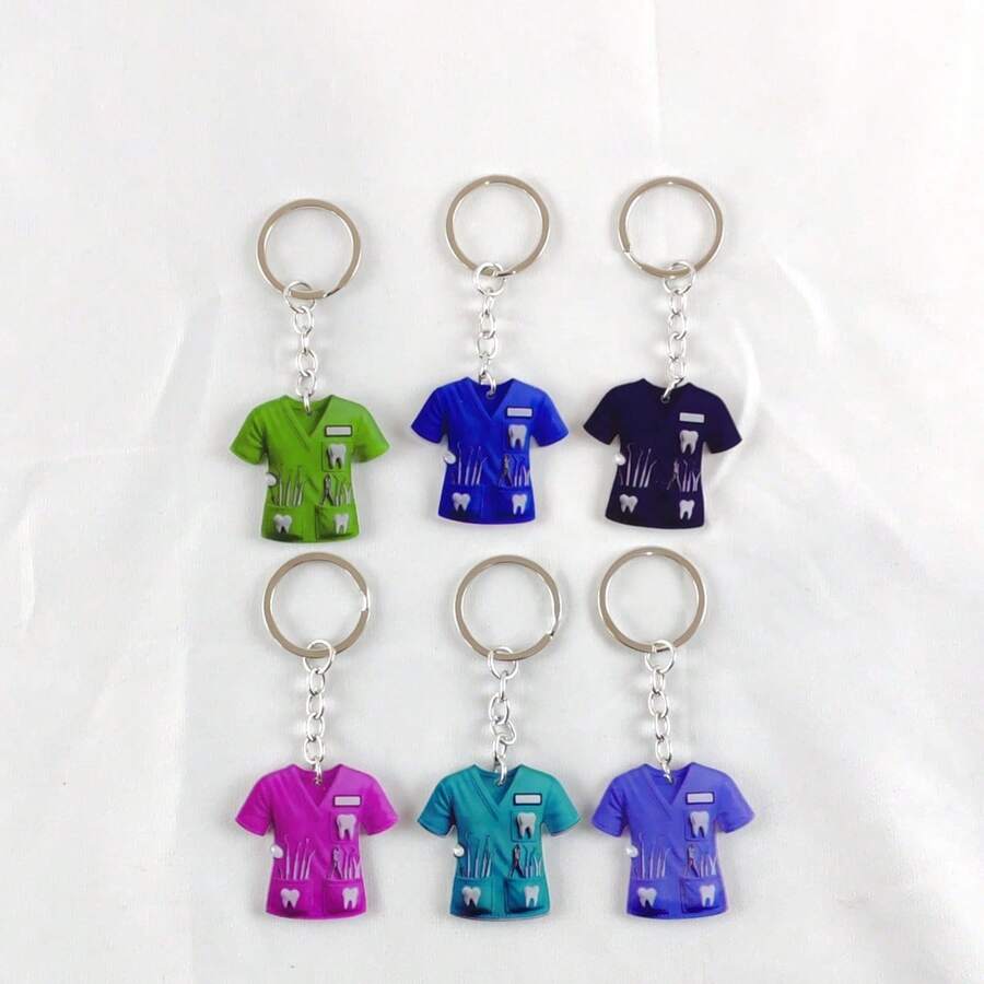 2D Flat, Adorable Dentist Uniform Keychain, Ideal For Dental Professionals And Friends, Waterproof Acrylic, Designed With Blue And Green Shirts And Dental Tools, Bag Accessory, Keychain Car Accessories Bag Charm School Cute Goth Y2k Halloween Accessories Teachers Day Christmas Gift Ideas Bag Lanyards With Id Holder Car Accessories Bag Charms - Multicolor - View 1