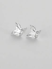 1 Pair 925 Sterling Silver Cubic Zirconia Butterfly Stud Earrings, Gift For Girl Birthday - Silver - View 4