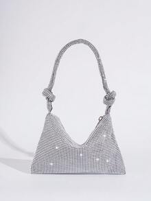 Sparkling Rhinestone Decor Mini Square Handbag, Fashion Versatile Clutch Bag For Party, Banquet, Events - Silver - View 2