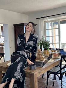 Áo ngủ dài tay họa tiết da báo, áo ngủ/áo choàng dài ngang gối cho nữ mùa xuân thu hè, có thể mặc ngoài, áo choàng tắm nữ, áo choàng tắm dài tay. - Nhiều màu - Xem 10