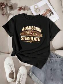 Camiseta con estampado gráfico vintage y letras, tejido de calidad, corte holgado, ajuste cómodo, informal, diseño gráfico. - Negro - Ver 2