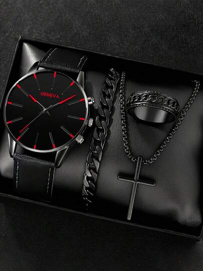 Fashionable Blue Quartz Watch, Minimalist Business Leather Strap