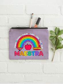 Mehrfarbige Maestra Buchstaben & Regenbogen Apfel Muster Kosmetiktasche, süße Tasche mit großer Kapazität, tägliche Toilettenartikel Make-up Tasche, multifunktionale Aufbewahrungstasche, leichte Reise-Handtasche, exquisites Geschenk, Reise-Souvenir für Freunde, unverzichtbare Reise-Aufbewahrungstasche, geeignet für Arbeit, Rückkehr zur Schule, Reisen, Picknick, Camping, Outdoor-Abenteuer, Valentinstag Geschenk - Verschiedenfarbig - Übersicht 17