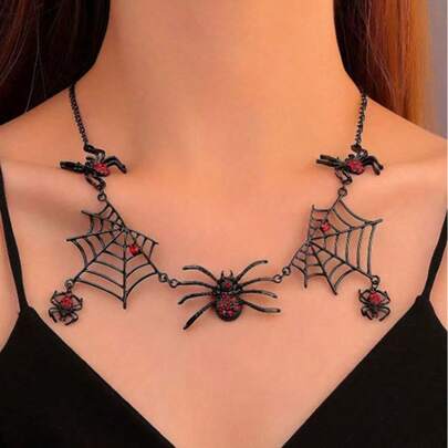 Black Spider Web Necklace, Hypoallergenic Jewelry For Women, Exaggerated Personalized Choker, Suitable For All Occasions, Back To School Supplies, Winter Essentials, Thanksgiving, Christmas, Saudi National Day, Birthday, Festival, New Year, Valentine's Day, Gifts For Boyfriend/Girlfriend, Adults