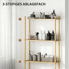 3-Tier Toilet Shelf, Bathroom Shelf With Anti-Tip Protection, Multifunctional Space-Saving Laundry Shelf, Country Style, Natural Wood - 自然木色 - 查看 2