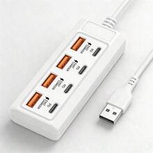 Hub de carga rápida de 25W con 8 puertos USB que se divide en 4 puertos USB y 4 puertos Type-C, para cargar múltiples dispositivos de 5V incluyendo computadoras, portátiles y tabletas. 1 hub USB 8 en 1 que admite carga rápida (25W PD) y transferencia de datos - Blanco - Ver 2