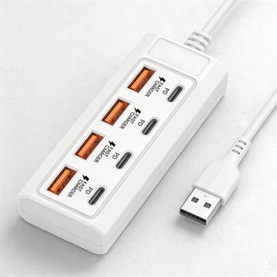 8-Port USB To 4 USB & 4 Type-C 25W Fast Charging Hub, Multi-Port High-Speed Charging For 5V USB Devices Including Computers, Laptops, Tablets, 1 8-In-1 USB Hub Supports Fast Charging (25W PD) And Data Transfer