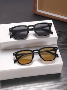 1 par de gafas de montura cuadrada pequeña y unicolor para hombre, de estilo casual básico, adecuadas para salidas de vacaciones, combinar con atuendos, también se pueden usar como regalos de vacaciones - Multicolor - Ver 8