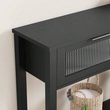 Mesa Consola de 2 Niveles con Cajones de Cristal | Mesa Lateral Sofá Estrecha para Entrada, Salón o Pasillo | Estantería de Almacenamiento Moderno o Estilo Rústico (Rústico) - Negro - Ver 3
