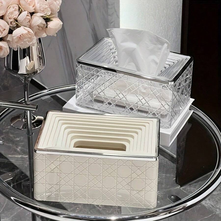 1 pieza Cubierta de caja de pañuelos con diseño de cuadrado bailarín, accesorio de baño moderno con diseño único, adecuado para baño, tocador, dormitorio y sala de estar, soporte duradero para rollos de pañuelos, decoración del hogar - Multicolor - Ver 1