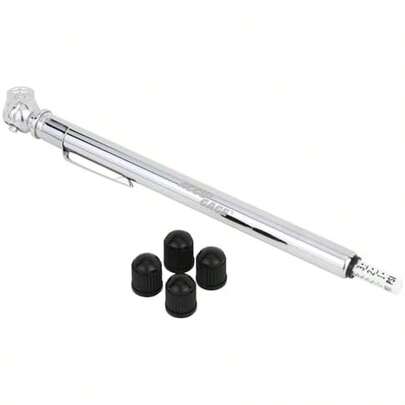 Calibrador de presión de neumáticos Accu-Gage Lápiz (2-20 PSI) Calibre de baja presión de acero inoxidable resistente, Cabezal único con válvula de desinfle incorporada, 4 tapas de válvula de repuesto para neumáticos