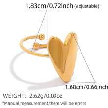 1 pièce Bague réglable en acier inoxydable en forme de cœur plaqué or 18 carats, accessoire de bijouterie, bijou en acier inoxydable 304, élégant haut de gamme, convient comme cadeau pour la Saint-Valentin - Multicolore - Voir 6
