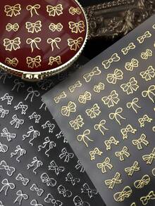 金銀色蝴蝶結裝飾貼紙，復古風，適用於手帳、信封封口貼與辦公用品 - A - 查看 1