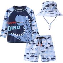 ¡RecomendadoFu3piesuit1 Juego de protección de Sarpullido bebés niños¡Top de Temporada - Super Dino Azul Claro - Ver 9