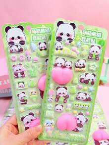 熊猫儿童艺术手工卡通动漫日式贴纸，可重复使用DIY装饰贴纸，儿童互动贴纸，日常装饰贴纸，派对装饰贴纸 - 彩色 - 查看 6