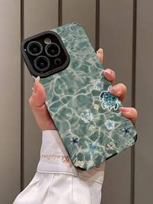 1pc Fashionable Personalized Water Wave Turtle Pattern Vertical Striped Faux Leather Shockproof Anti-Fingerprint Phone Case, Suitable As Birthday/Holiday Gift For Friends, Family, Couples, Compatible With Apple And Models - Multicolor - View 3