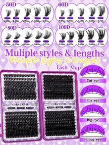 640/592/576 piezas Conjunto de pestañas individuales con rizado D, incluye pegamento para pestañas, pinzas, cepillo para pestañas, adecuado para principiantes, kit de extensión de pestañas postizas naturales y esponjosas, conjunto de pestañas de alto volumen con pegamento para pestañas, libro de maquillaje clásico DIY para el hogar, grupos de pestañas postizas de alta capacidad con herramientas - Morado - Ver 10