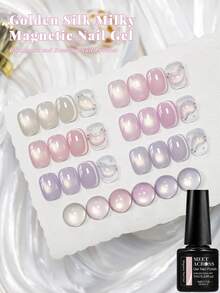 MEET ACROSS 6pcs Golden Silk Milky Cat Eye Gel Nail Polish Set With Magnet Stick, 7ml Nude Pink Gold Light Jelly Glass Beads Effect Cat Magnetic Gel Polish , Semi Permanent Soak Off UV Gel Varnish For Summer Nails, Manicure Nail Art DIY For Home And Salon Nail Supplies - 彩色 - 查看 6