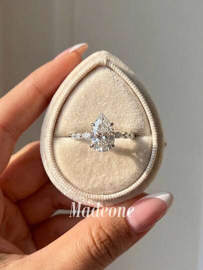 1 pieza Anillo de plata de ley 925 con circonita cúbica en forma de gota de agua elegante, joyería de compromiso, boda y novia, regalo de aniversario y cumpleaños para mujer