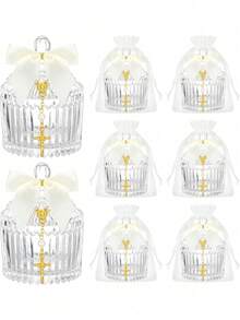 6 bộ bát đựng kẹo pha lê 24 chiếc dành cho khách dự lễ rửa tội, bao gồm 6 chuỗi hạt Mân Côi hình thánh giá và hoa hồng, thích hợp trang trí lễ rửa tội, đám cưới, tiệc mừng em bé chào đời, lễ rước lễ lần đầu (màu trắng) - Nhiều màu - Xem 2