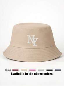 1pc Embroidered NY Letter Bucket Hat, Adjustable Outdoor Sun Protection Casual Hat Suitable For Spring/Autumn Travel, Beach, Y2K Style For Young People - Bucket Hat - View 28