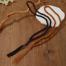 1 Set de Pulsera de Cuentas de Madera Multicapa Exagerada Hecha a Mano, Diseño Minimalista - Café negro - Ver 4