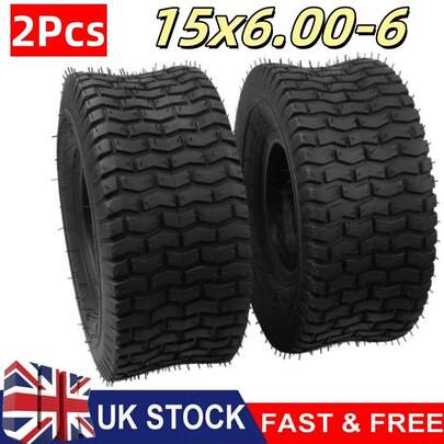 2PCS 15x6.00-6 Lawn Turf Mower Tyres 15x6.00-6 Heavy Duty Garden Trtor Tire UK