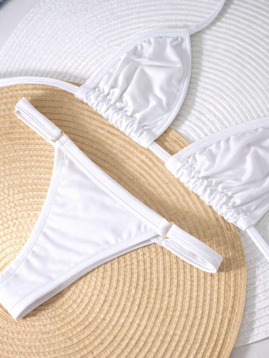 Women's String Bikini, Adjustable Thong, Sensual, Elegant, Casual, Beach, Travel - White - View 1