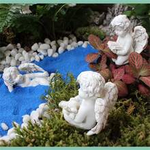 一套户外天使花园装饰摆件，树脂白色天使雕像，睡天使家居装饰，可爱天使纪念雕塑，天使摆件，适用于花园、庭院、花盆、仙女花园配件 - 天使套五 - 查看 4