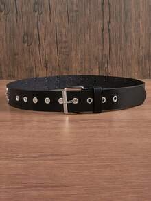 1件男女通用铆钉腰带，金属方珠金字塔腰带，欧美朋克风格配饰 - 黑色 - 查看 11