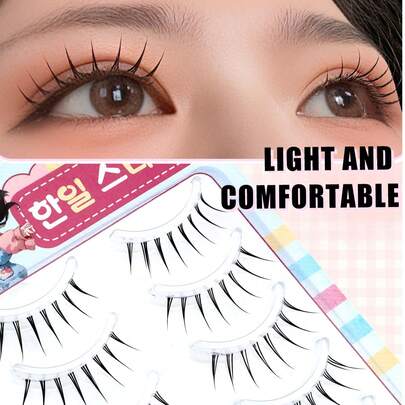 5ペア 日本のアニメ風 透明 目立たない つけまつげ、自然で優しい軽量なフェイクまつげ、デート、旅行、持ち運びに適しています