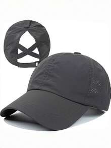 1pc Unisex Baseball Cap With Ponytail Hole - Breathable Quick-Dry Mesh Cap, Adjustable Design, Available In Black/White/Pink/Gray, Suitable For Running & Casual Wear. Material: [Fabric Material] - Multicolor - View 9