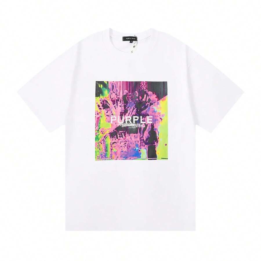 Witllent Men's 100% Cotton Logo Letter Print,Unisex T-Shirt, Men's Christmas 220g Heavy Cotton T-Shirt(1 PC) - 白色3 - 查看 1