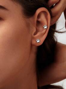 Pendientes de botón con diseño de huella de gato de plata de ley 925, minimalistas y de moda, joyas de plata ligeras y frescas - pendientes - Ver 5