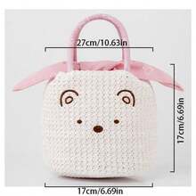 Creative Woven Women'S Handbag- Stylish Open-Top Handbag For Commuting, Daily Use & Shopping, Polyester Lining, Casual Accessory, Playful Accessory, Textured Finish - White - View 2