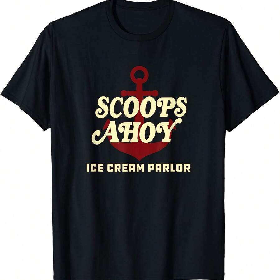 Stranger Thin:Gs Scoops Ahoy Ice Cream Parlor Logo T-Shirt - Black - View 1