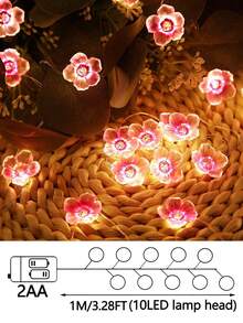 1m/2m Pink Sakura Flower String Lights, Pink Fairy Sakura Flower Vine LED Lights, Suitable For Bedroom, Window, Wall, Wedding, Birthday Party, Gift - Multicolor - View 10