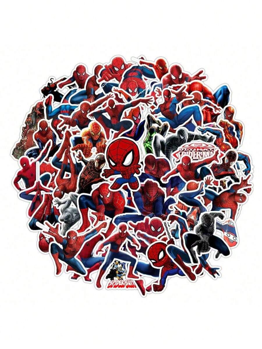 Marvel Bộ 50 miếng dán Người Nhện, hình dán phim hoạt hình, tự dán lên ván trượt, laptop, xe máy, chống thấm nước, hình dán hoạt hình ngộ nghĩnh, đồ chơi trẻ em, quà tặng, đồ trang trí. - Nhiều màu - Xem 1