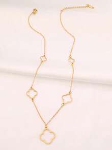 1件装不锈钢四叶草吊坠项链，女士时尚18K镀金优雅幸运草链项链首饰 - 項鍊 - 查看 7