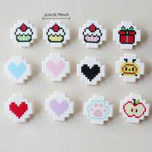 10pcs Mosaic Creative Pattern Plastic Decorative Buttons, Pixel Printed Heart Cake Cartoon Cute Sewing Buttons DIY Jewelry Accessories - Mosaic With Foot Buckle - View 2