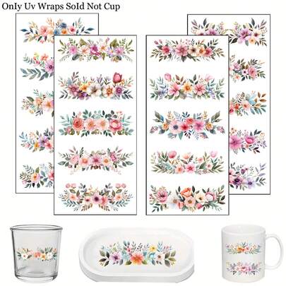 20pcs Of Spring Floral Stickers Theme UV DTF Transfer - Crafts, Suitable For On Glass Cups, Laptops, Water Bottles, Etc., Made Of Vinyl Material, Self-Adhesive Design, High-Quality Vinyl Islamic Gift For DIY Home & Life
