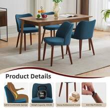 Huisuilinss Dining Chairs Set Of 2,Linen Upholstered Kitchen Chair With Thick Cushions,Wood Dinner Chair With Wood Legs,Wing Backrest,Accent Chair For Dining Room Living Room Kitchen - Màu xanh vải lanh - Xem 6
